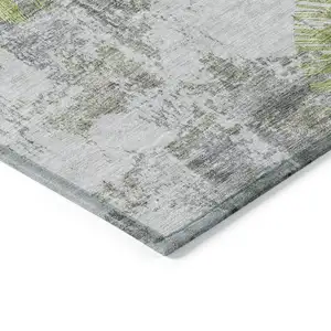 Photo of Artichoke Green Gray And Charcoal Abstract Washable Indoor Outdoor Area Rug