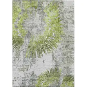 Photo of Artichoke Green Gray And Charcoal Abstract Washable Indoor Outdoor Area Rug