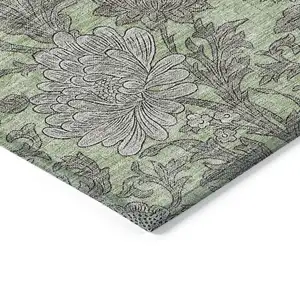 Photo of Artichoke Green Gray And Taupe Floral Washable Indoor Outdoor Area Rug