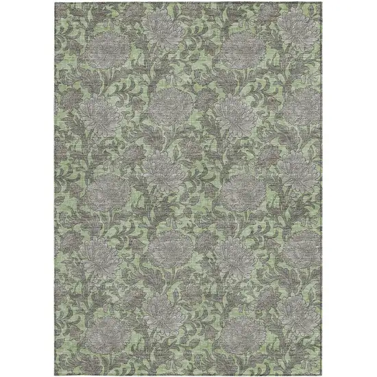 Artichoke Green Gray And Taupe Floral Washable Indoor Outdoor Area Rug Photo 7