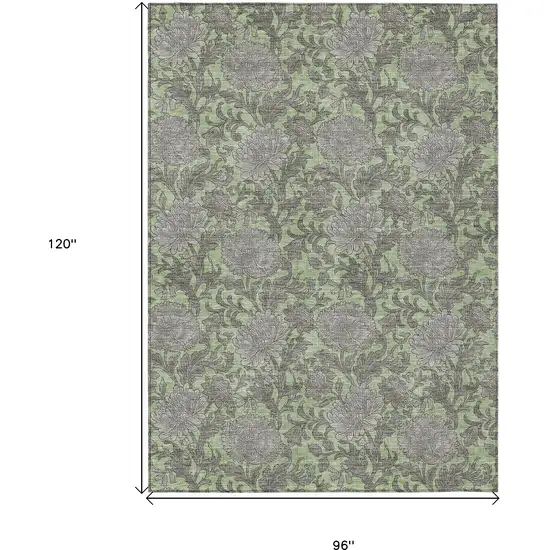 Artichoke Green Gray And Taupe Floral Washable Indoor Outdoor Area Rug Photo 3