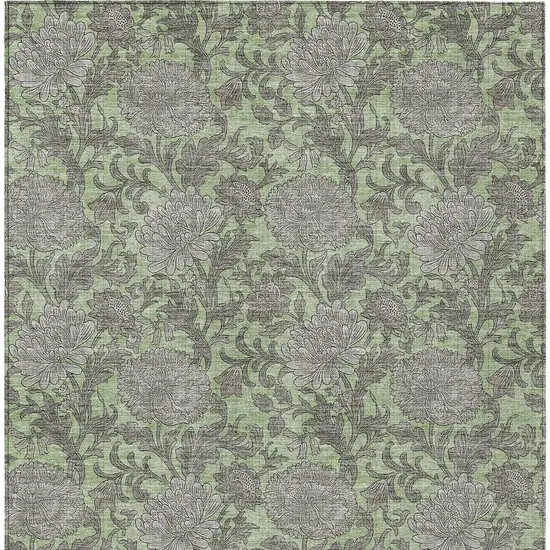 Artichoke Green Gray And Taupe Floral Washable Indoor Outdoor Area Rug Photo 6