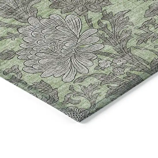 Artichoke Green Gray And Taupe Floral Washable Indoor Outdoor Area Rug Photo 5