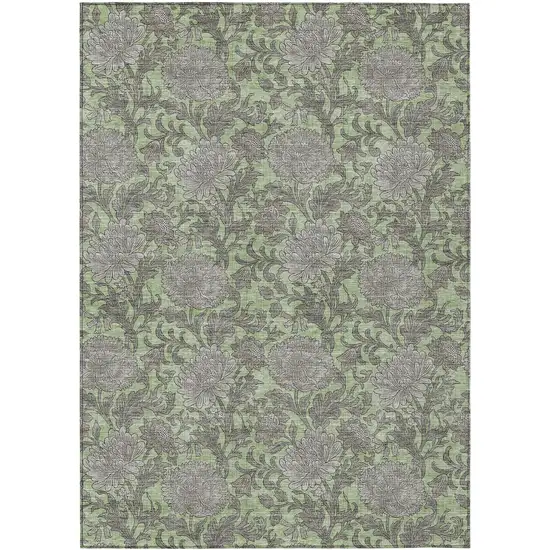 Artichoke Green Gray And Taupe Floral Washable Indoor Outdoor Area Rug Photo 2