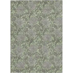 Photo of Artichoke Green Gray And Taupe Floral Washable Indoor Outdoor Area Rug