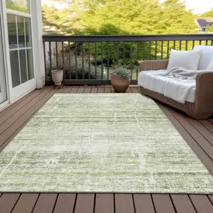 Photo of Artichoke Green Green And Ivory Abstract Washable Indoor Outdoor Area Rug