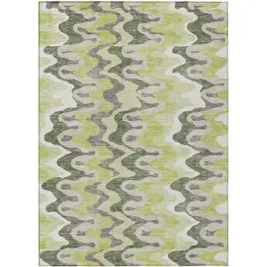 Photo of Artichoke Green Green And Ivory Abstract Washable Indoor Outdoor Area Rug