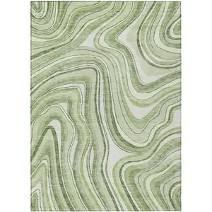 Photo of Artichoke Green Green And Ivory Abstract Washable Indoor Outdoor Area Rug