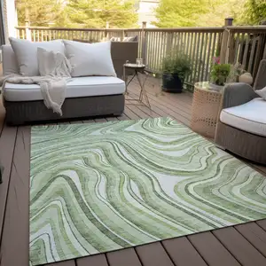 Photo of Artichoke Green Green And Ivory Abstract Washable Indoor Outdoor Area Rug