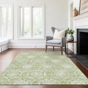 Photo of Artichoke Green Green And Ivory Medallion Washable Indoor Outdoor Area Rug