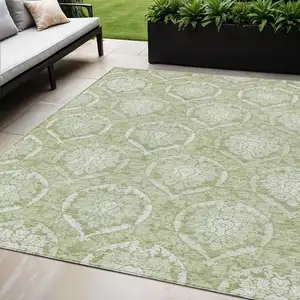 Photo of Artichoke Green Green And Ivory Medallion Washable Indoor Outdoor Area Rug