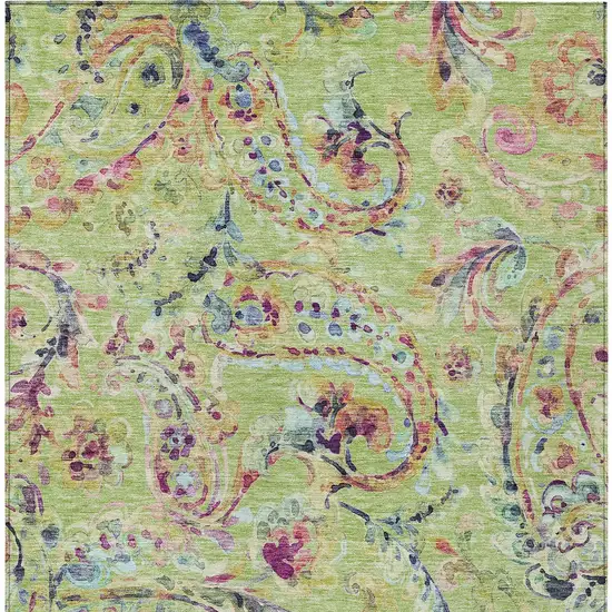 Artichoke Green Green And Pink Paisley Washable Indoor Outdoor Area Rug Photo 8