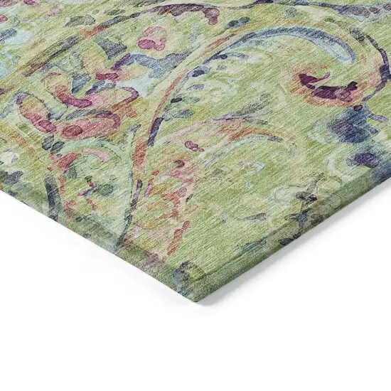 Artichoke Green Green And Pink Paisley Washable Indoor Outdoor Area Rug Photo 5