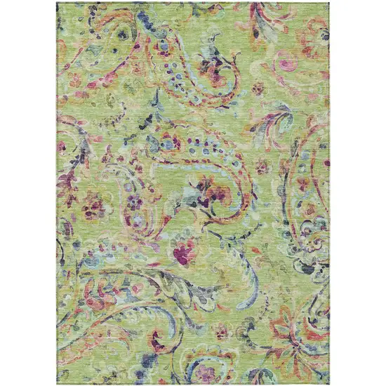 Artichoke Green Green And Pink Paisley Washable Indoor Outdoor Area Rug Photo 2