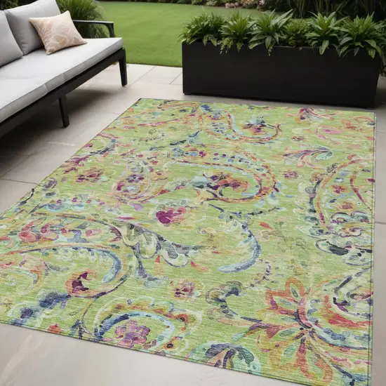 Artichoke Green Green And Pink Paisley Washable Indoor Outdoor Area Rug Photo 1