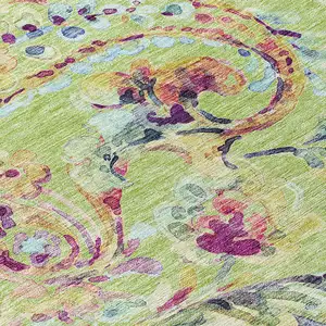 Photo of Artichoke Green Green And Pink Paisley Washable Indoor Outdoor Area Rug