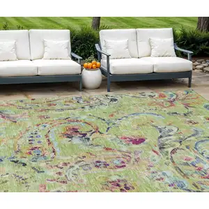 Photo of Artichoke Green Green And Pink Paisley Washable Indoor Outdoor Area Rug