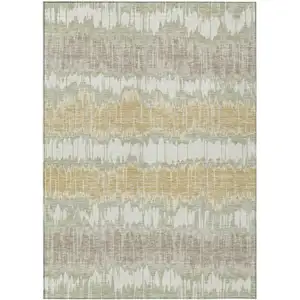 Photo of Artichoke Green Ivory And Gold Striped Washable Indoor Outdoor Area Rug