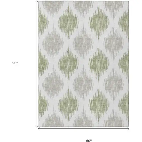 Artichoke Green Ivory And Gray Ikat Washable Indoor Outdoor Area Rug Photo 3