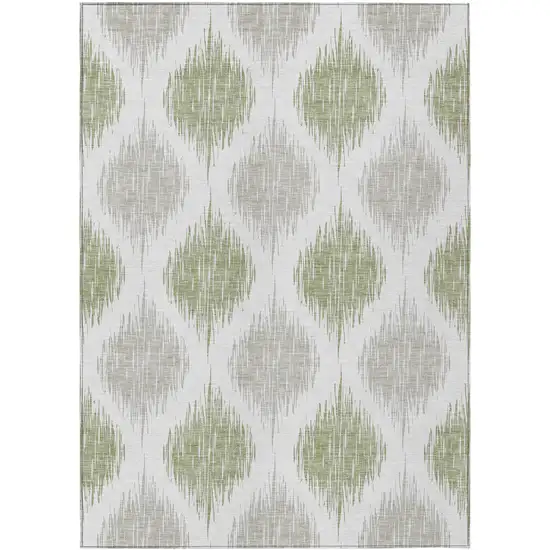 Artichoke Green Ivory And Gray Ikat Washable Indoor Outdoor Area Rug Photo 2