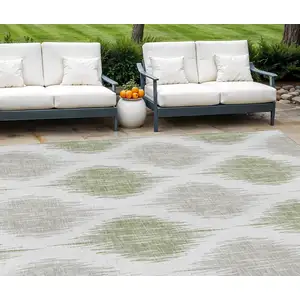 Photo of Artichoke Green Ivory And Gray Ikat Washable Indoor Outdoor Area Rug