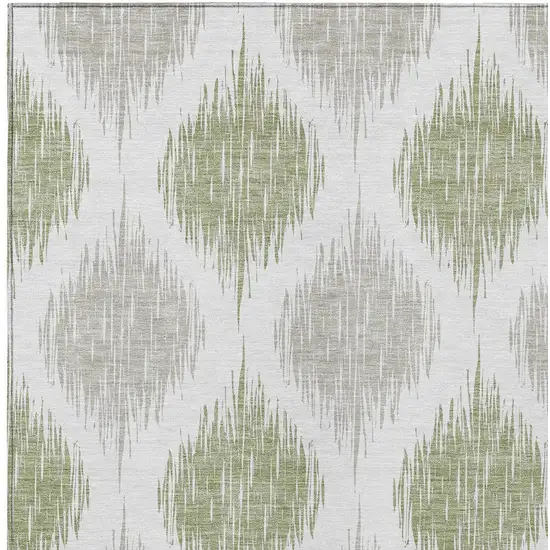 Artichoke Green Ivory And Gray Ikat Washable Indoor Outdoor Area Rug Photo 5