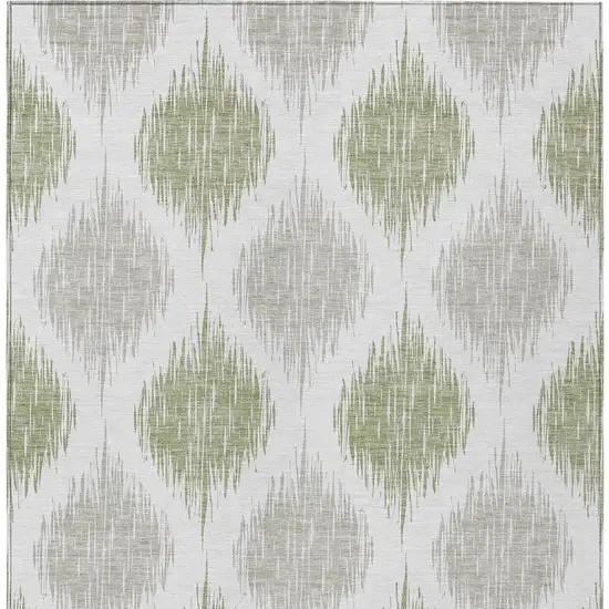 Artichoke Green Ivory And Gray Ikat Washable Indoor Outdoor Area Rug Photo 6