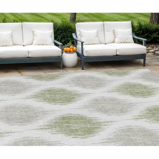 Artichoke Green Ivory And Gray Ikat Washable Indoor Outdoor Area Rug Photo 1