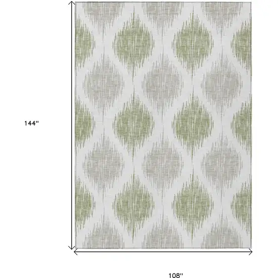 Artichoke Green Ivory And Gray Ikat Washable Indoor Outdoor Area Rug Photo 3