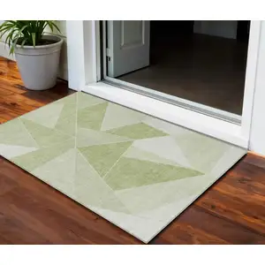 Photo of Artichoke Green Mint Green And Sage Geometric Washable Indoor Outdoor Area Rug