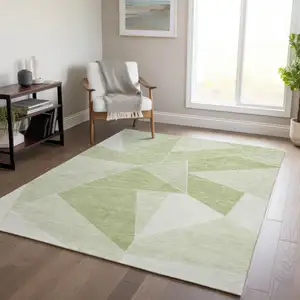 Photo of Artichoke Green Mint Green And Sage Geometric Washable Indoor Outdoor Area Rug