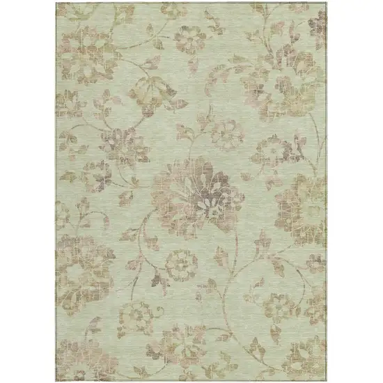 Artichoke Green Mint Green And Taupe Floral Washable Indoor Outdoor Area Rug Photo 7