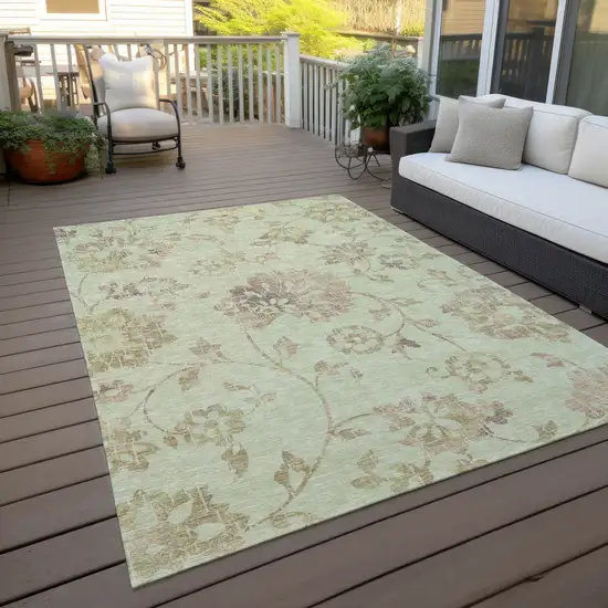 Artichoke Green Mint Green And Taupe Floral Washable Indoor Outdoor Area Rug Photo 8