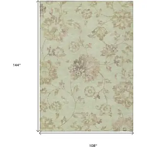 Photo of Artichoke Green Mint Green And Taupe Floral Washable Indoor Outdoor Area Rug