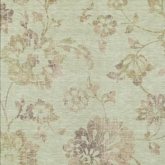 Artichoke Green Mint Green And Taupe Floral Washable Indoor Outdoor Area Rug Photo 7