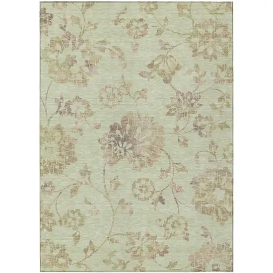 Artichoke Green Mint Green And Taupe Floral Washable Indoor Outdoor Area Rug Photo 2