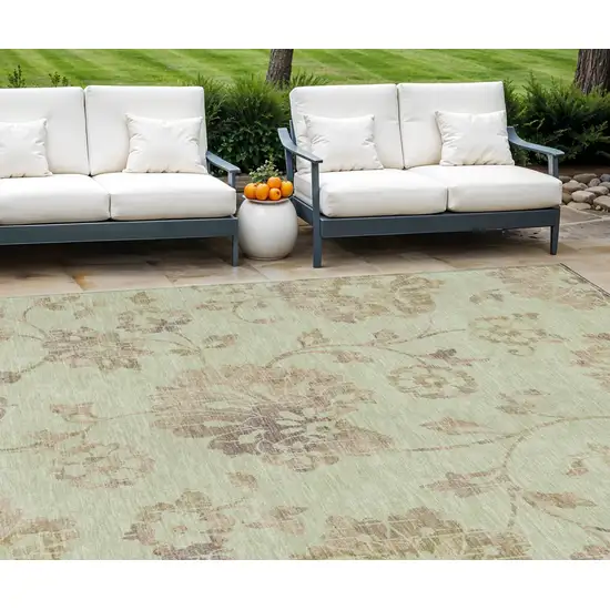 Artichoke Green Mint Green And Taupe Floral Washable Indoor Outdoor Area Rug Photo 1