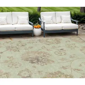 Photo of Artichoke Green Mint Green And Taupe Floral Washable Indoor Outdoor Area Rug