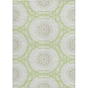 Photo of Artichoke Green Olive Green And Tan Floral Medallion Washable Indoor Outdoor Area Rug