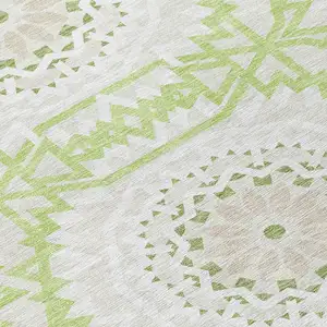 Photo of Artichoke Green Olive Green And Tan Floral Medallion Washable Indoor Outdoor Area Rug