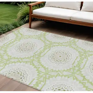 Photo of Artichoke Green Olive Green And Tan Floral Medallion Washable Indoor Outdoor Area Rug