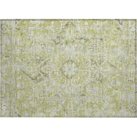 Artichoke Green Oriental Washable Non Skid Indoor Outdoor Area Rug Photo 2