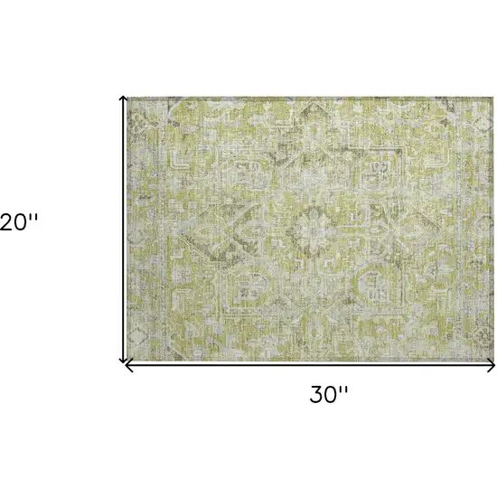 Artichoke Green Oriental Washable Non Skid Indoor Outdoor Area Rug Photo 3