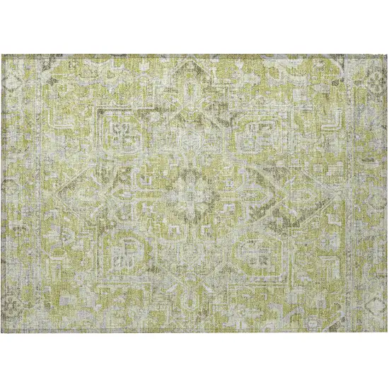 Artichoke Green Oriental Washable Non Skid Indoor Outdoor Area Rug Photo 4