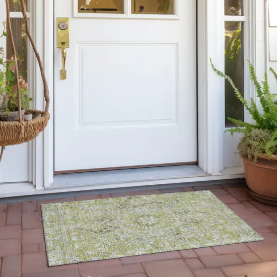 Artichoke Green Oriental Washable Non Skid Indoor Outdoor Area Rug Photo 8