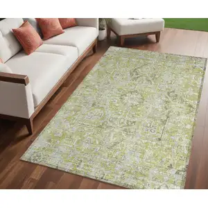 Photo of Artichoke Green Oriental Washable Non Skid Indoor Outdoor Area Rug