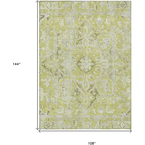 Artichoke Green Oriental Washable Non Skid Indoor Outdoor Area Rug Photo 3