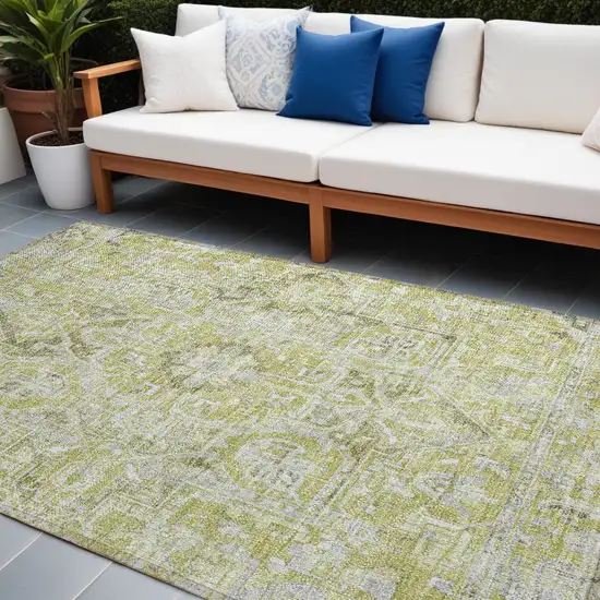 Artichoke Green Oriental Washable Non Skid Indoor Outdoor Area Rug Photo 1