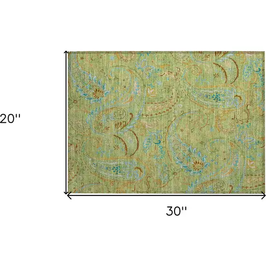 Artichoke Green Paisley Washable Indoor Outdoor Area Rug Photo 3