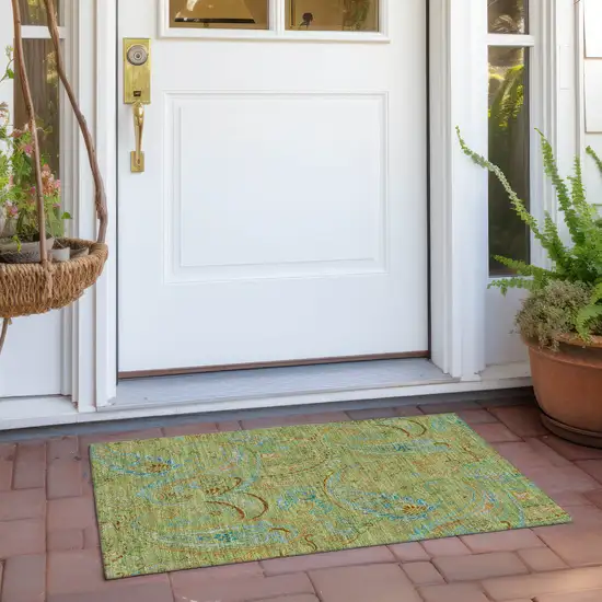 Artichoke Green Paisley Washable Indoor Outdoor Area Rug Photo 8